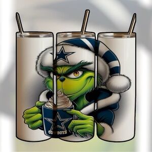 Cowboys Themed Grinch Tumbler Set - Blue and White